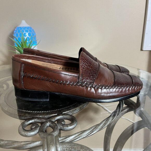Stacy Adams Loafers Slip On Mens Size 10 M Brown Leather Snake Print Made Brazil - Picture 2 of 10